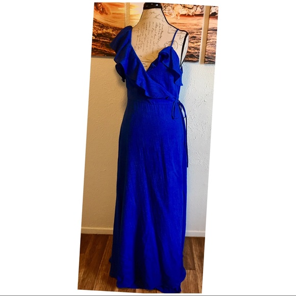 New Ruffle Front Wrap Maxi Dress - Picture 3 of 5